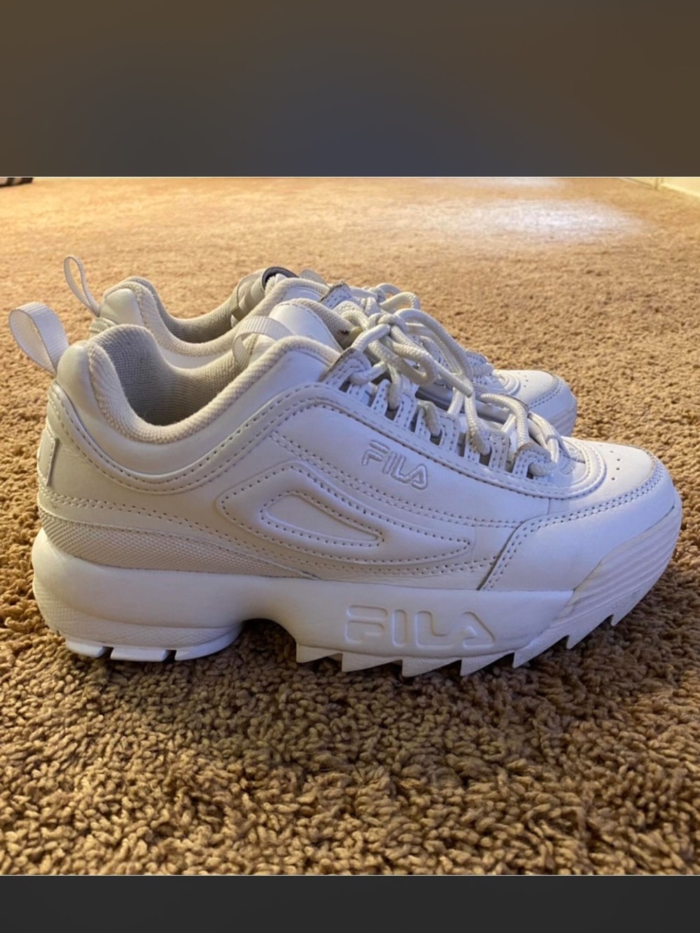 All white FILA disruptor 2 sneakers chunky